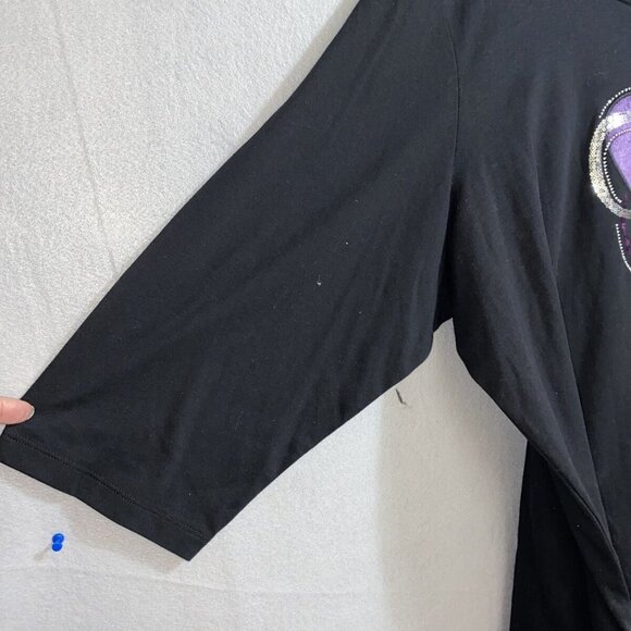 Quacker Factory Sequin Velvet Heart Women's T-Shirt Knit Top Black Sz XL/ 1X - Picture 3 of 7